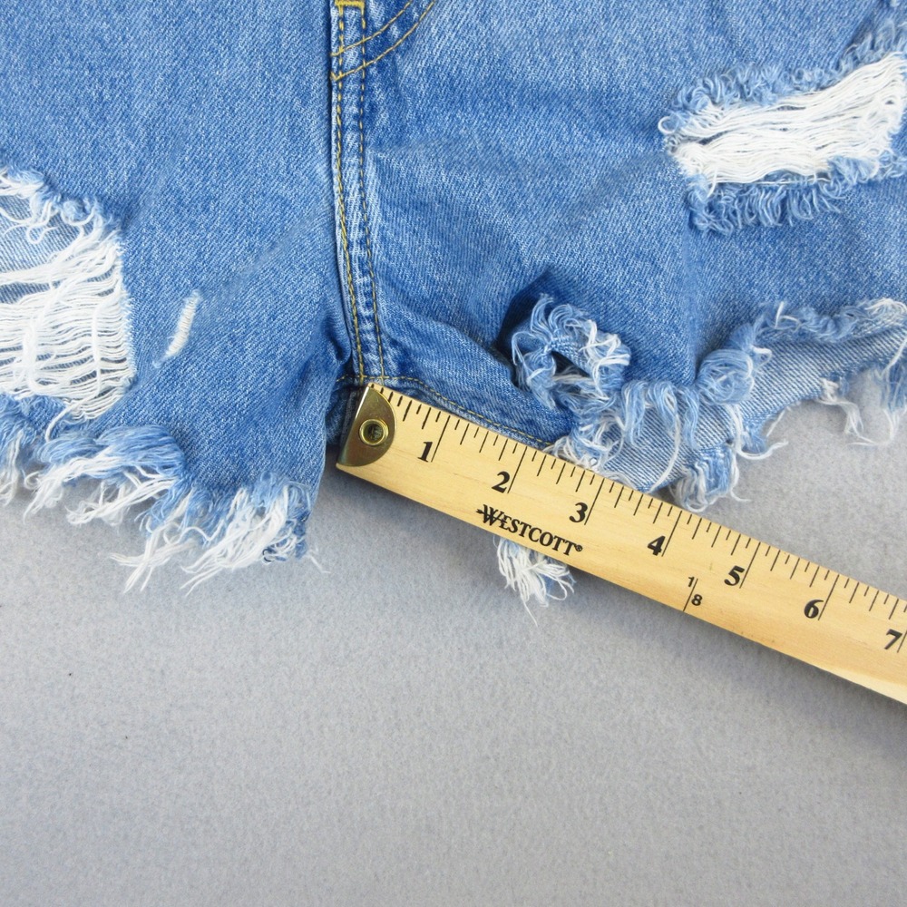 Levi's High Waisted Mom Shorts Women 26 Blue Distressed Denim Cutoffs Frayed Hem - Picture 10 of 12